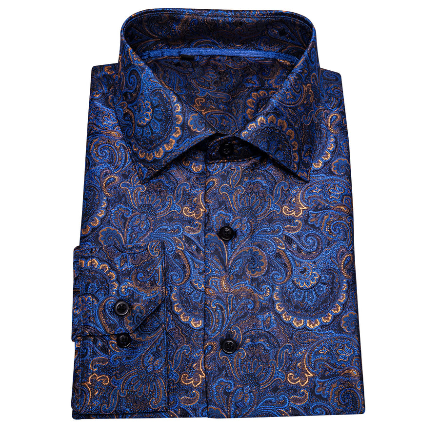 Blue Paisley Silk Dress Shirt shirt - Sophisticated Gentlemen
