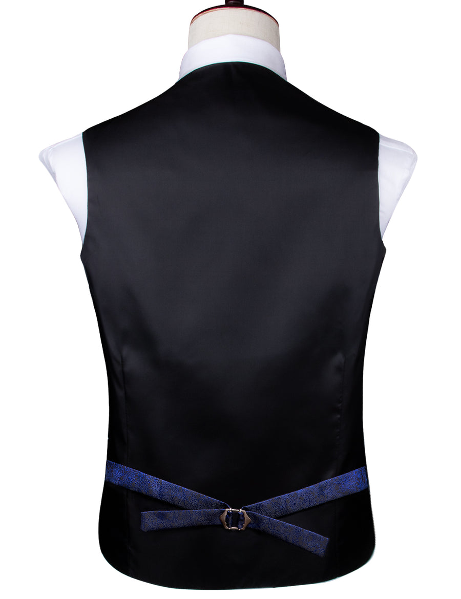 Navy Blue Floral Jacquard Silk Vest Set vest set - Sophisticated Gentlemen