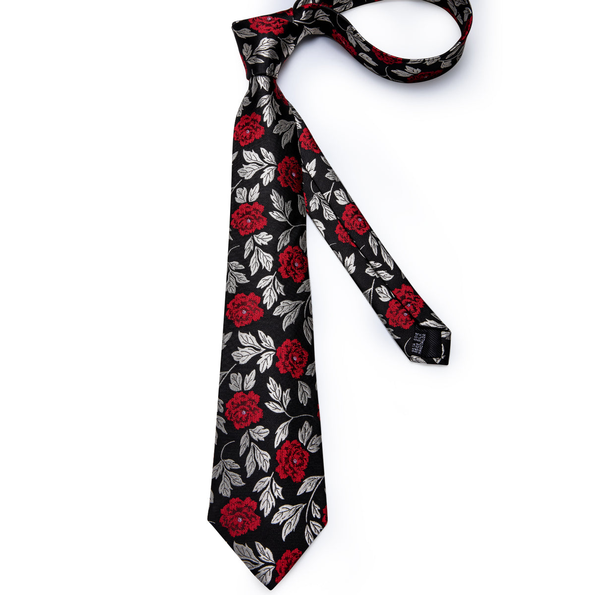 Silver, Red and Black Floral Silk Tie, Pocket Square and Cufflinks tie sets - Sophisticated Gentlemen
