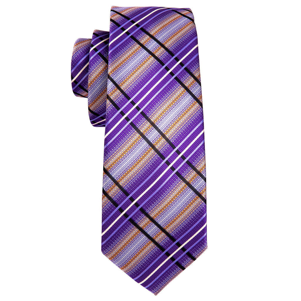 Purple Beige Striped Silk Tie, Pocket Square and Cufflinks Set tie sets - Sophisticated Gentlemen