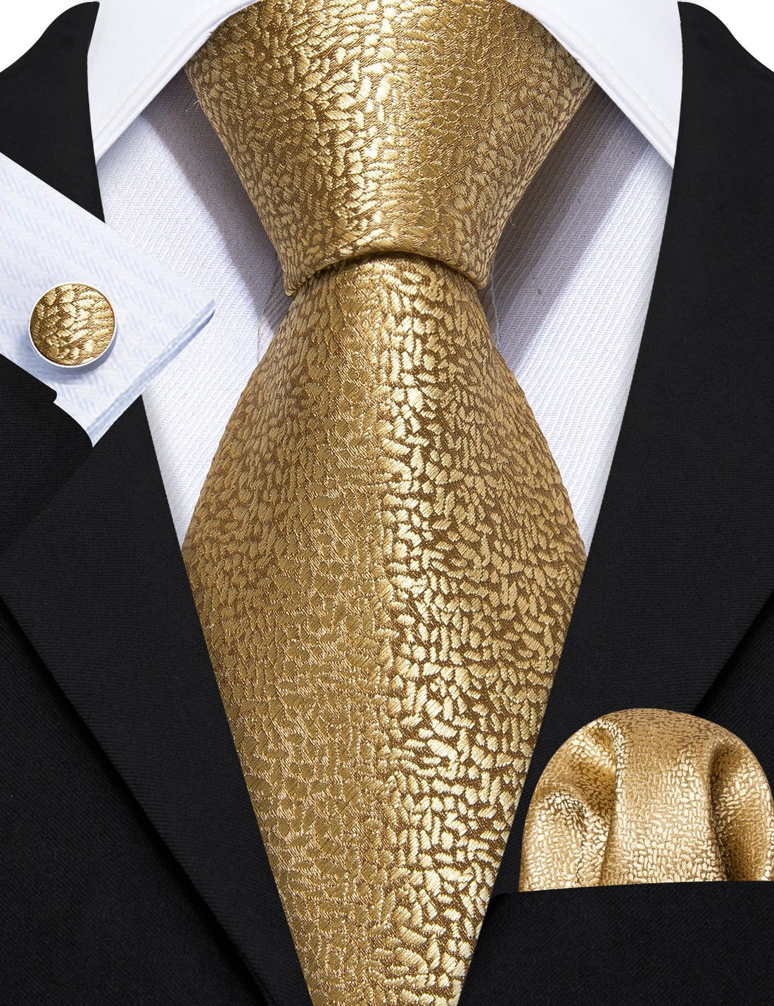 Gold Champagne Solid Tie, Pocket Square and Cufflinks Set tie sets - Sophisticated Gentlemen