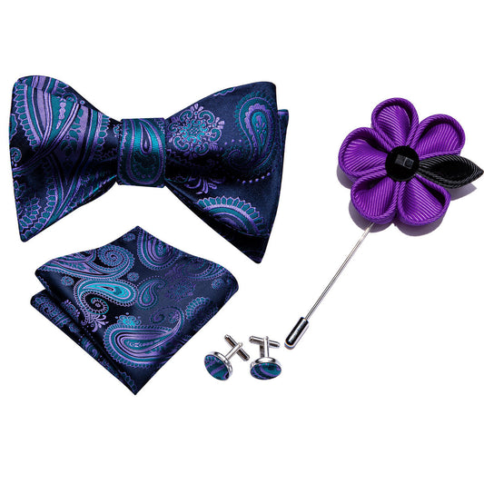 Blue Coral Paisley Bow Tie Set bow ties    - Sophisticated Gentlemen
