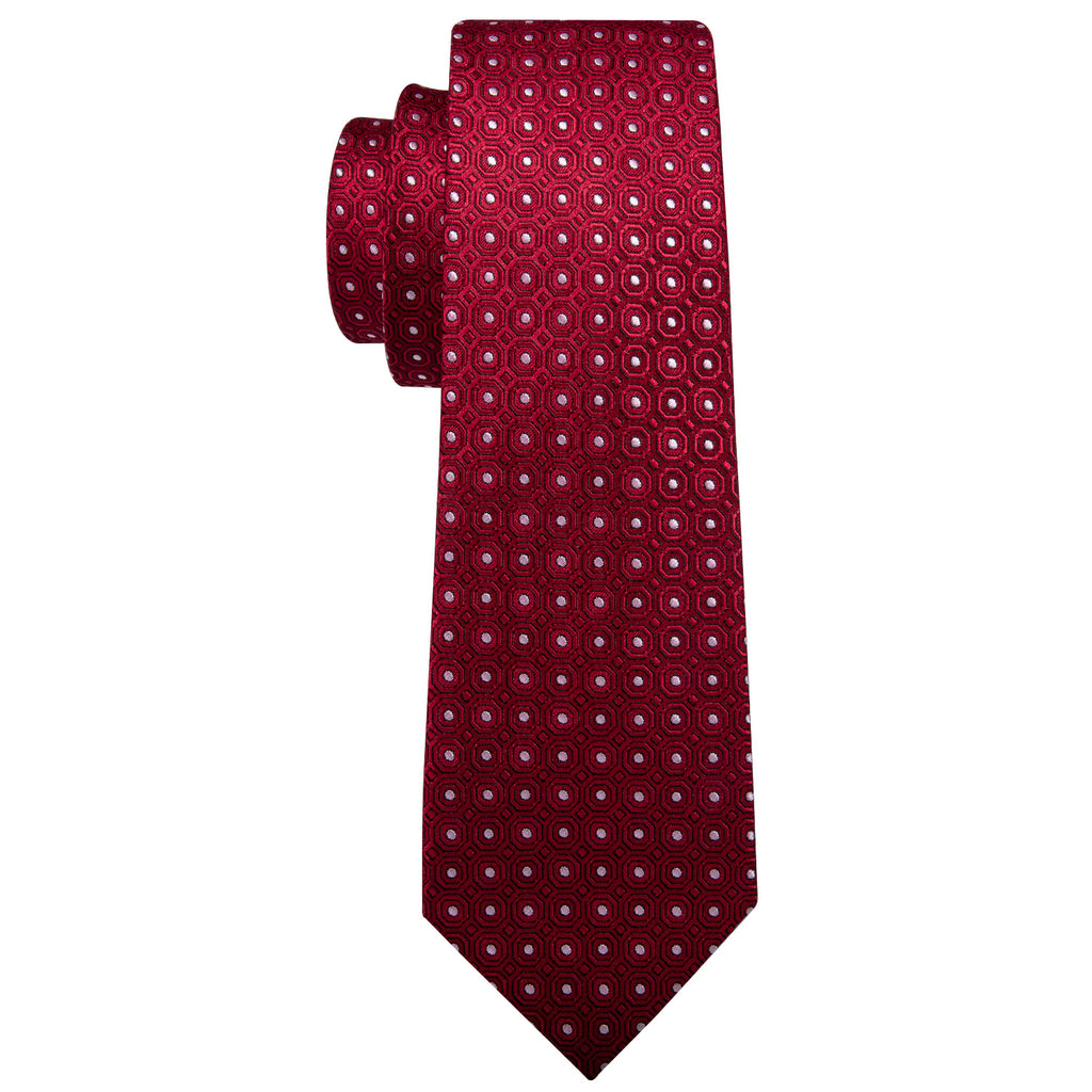 Red White Dot Silk Tie, Pocket Square and Cufflinks Set tie sets - Sophisticated Gentlemen