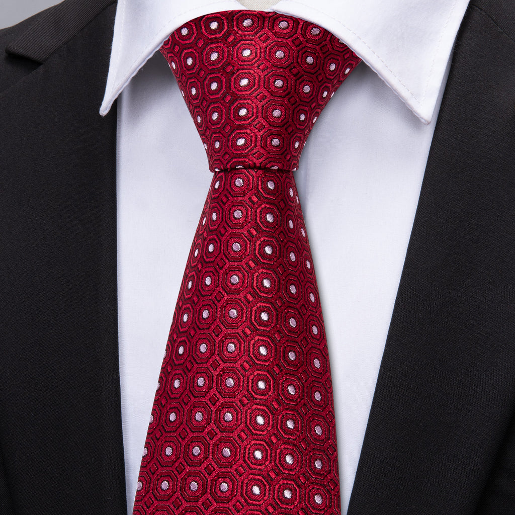 Red White Dot Silk Tie, Pocket Square and Cufflinks Set tie sets - Sophisticated Gentlemen