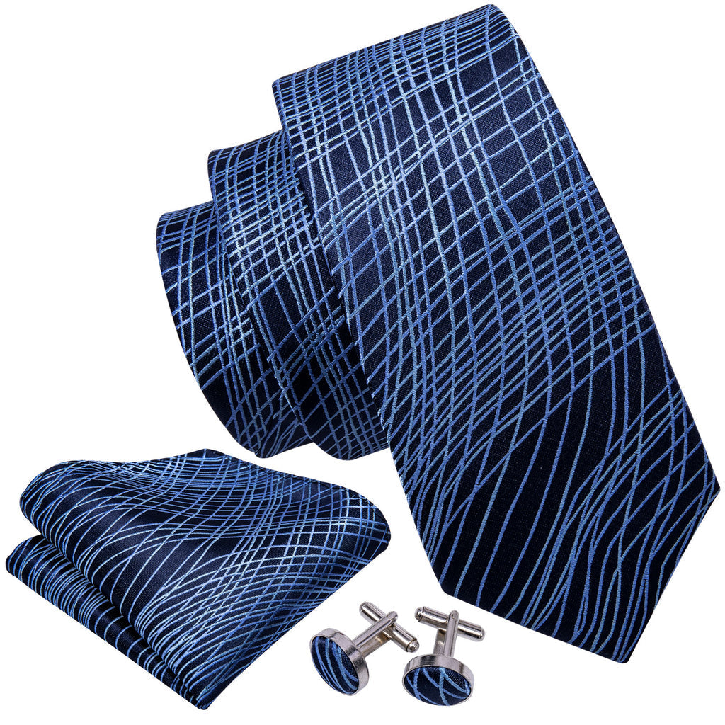 Dark Blue Novelty Silk Tie, Pocket Square and Cufflinks Set tie sets - Sophisticated Gentlemen
