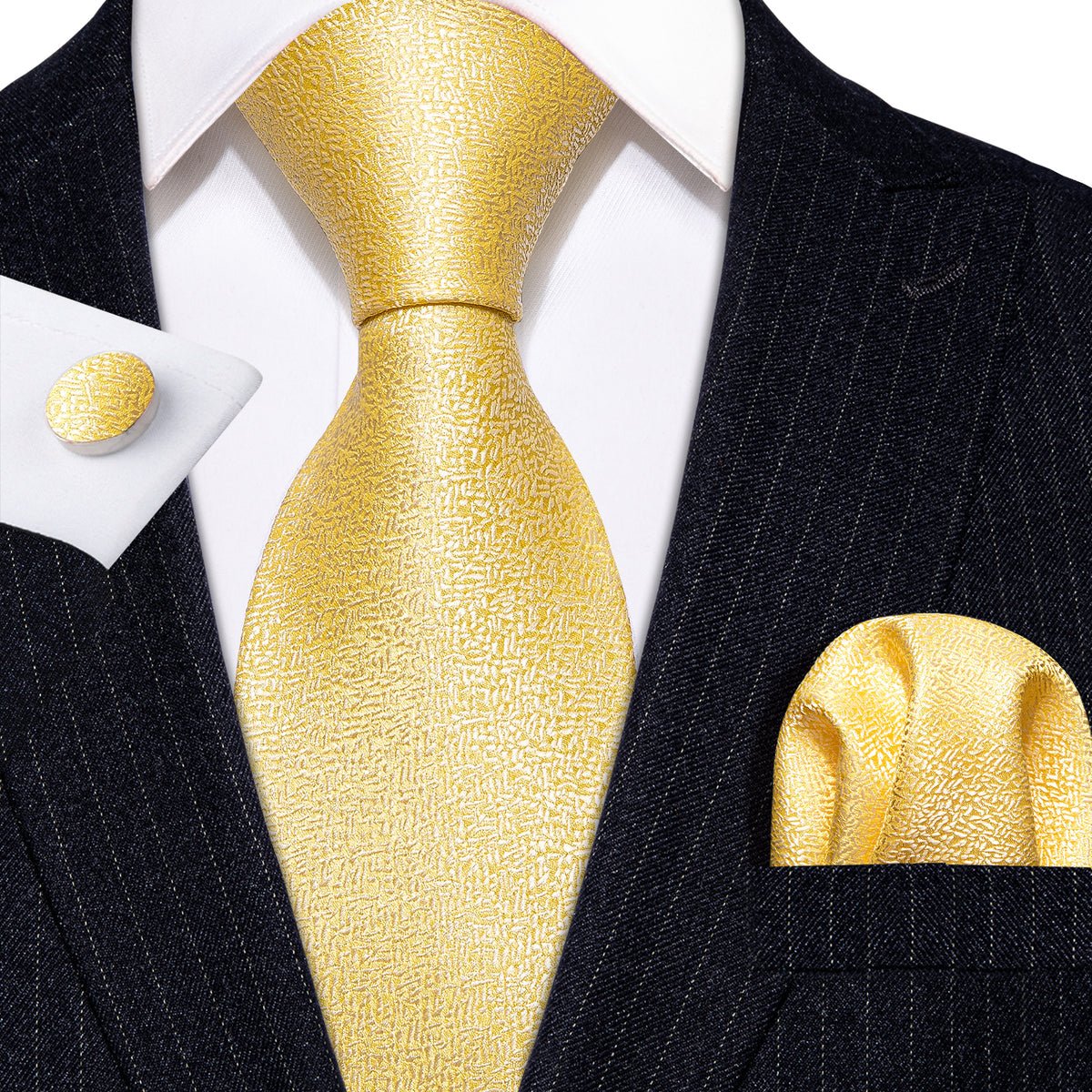 Golden Solid Silk Tie, Pocket Square and Cufflinks Set tie sets - Sophisticated Gentlemen