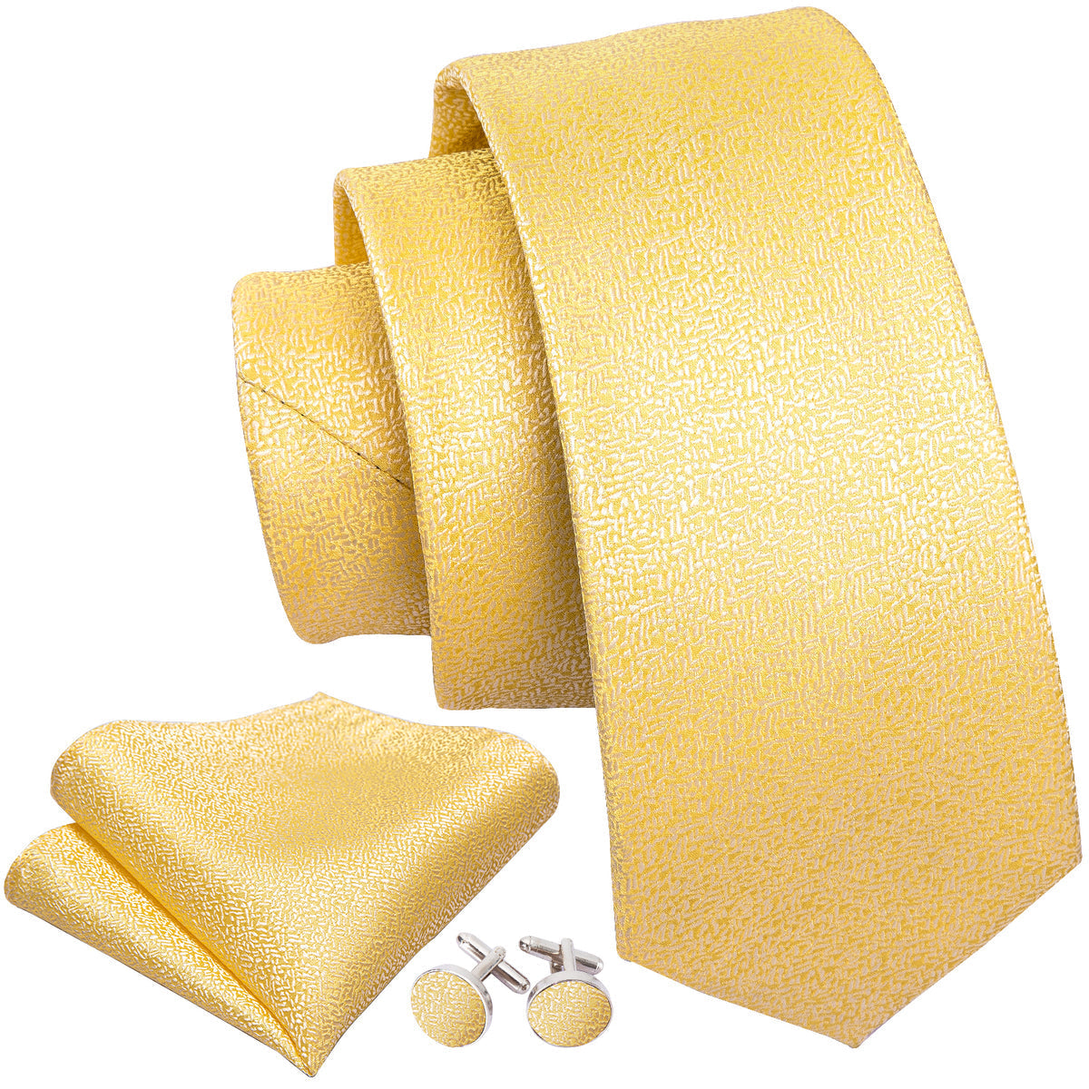 Golden Solid Silk Tie, Pocket Square and Cufflinks Set tie sets - Sophisticated Gentlemen