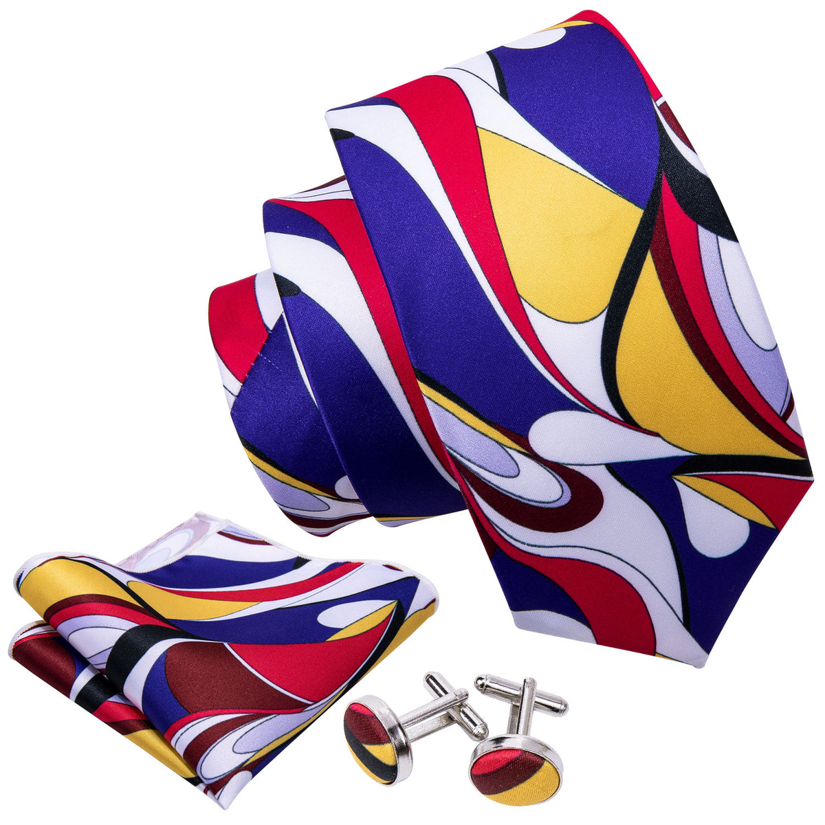 Red Yellow Blue Novelty Silk Tie, Pocket Square and Cufflinks Set tie sets - Sophisticated Gentlemen