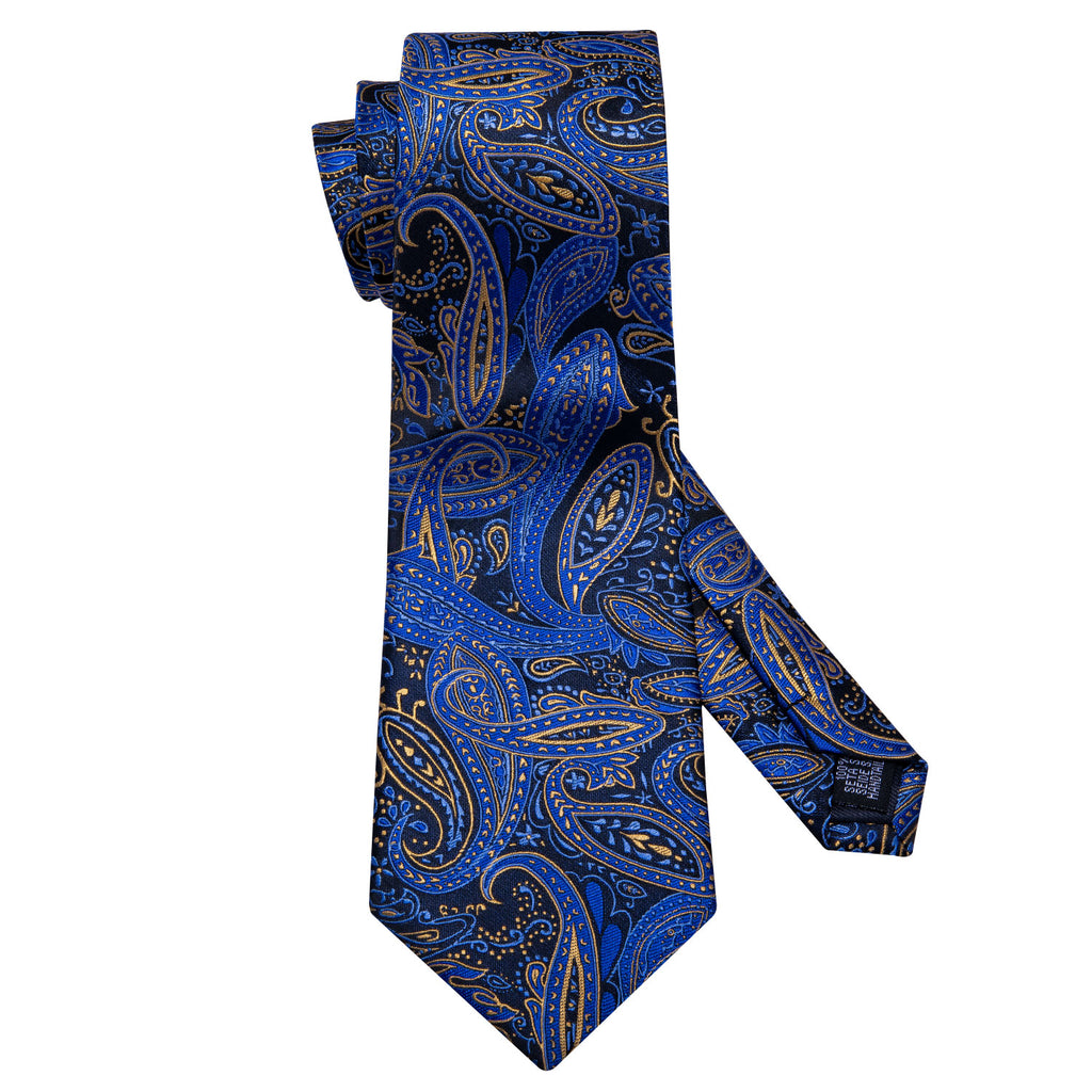 Blue Yellow Paisley Tie, Pocket Square and Cufflinks Set tie sets - Sophisticated Gentlemen