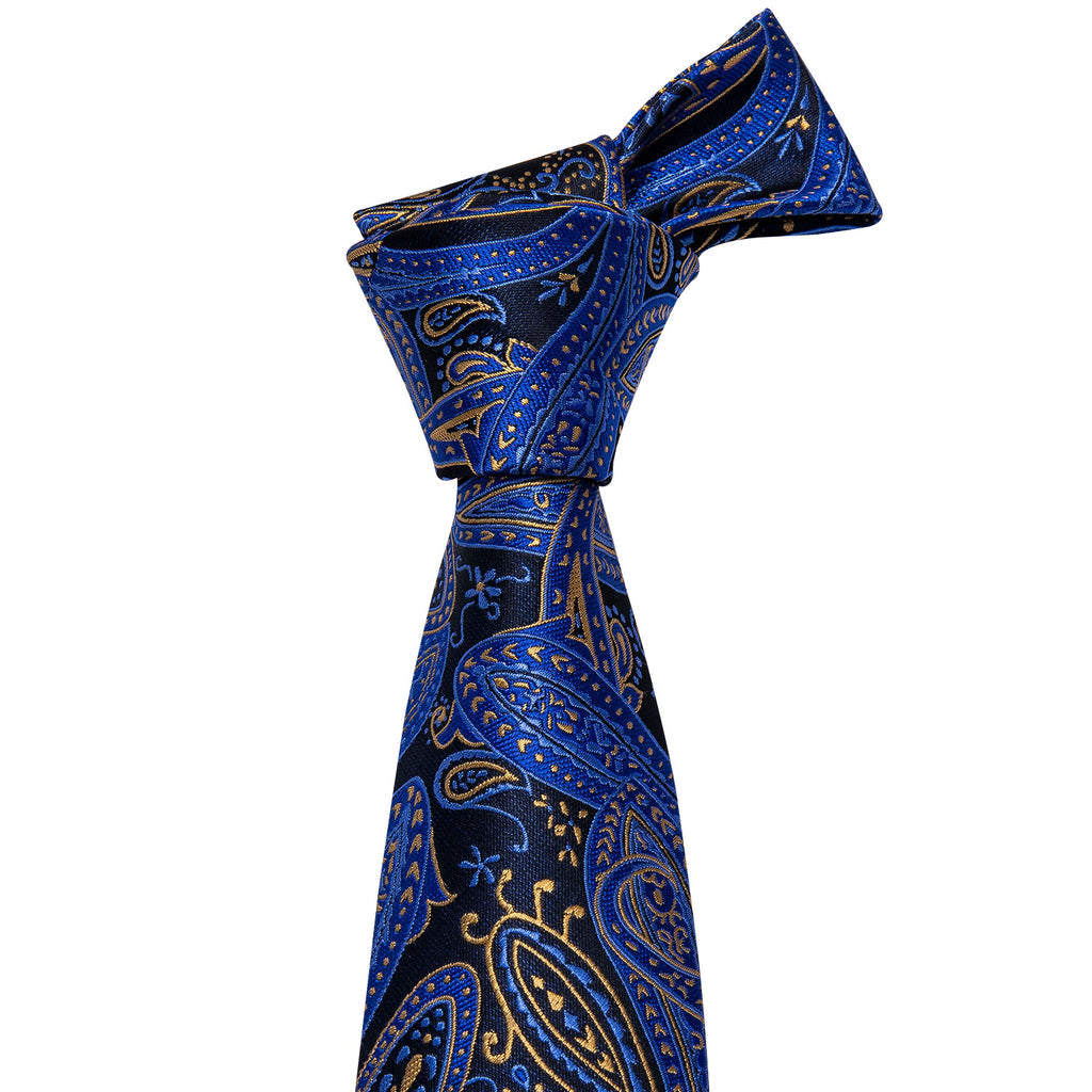 Blue Yellow Paisley Tie, Pocket Square and Cufflinks Set tie sets - Sophisticated Gentlemen