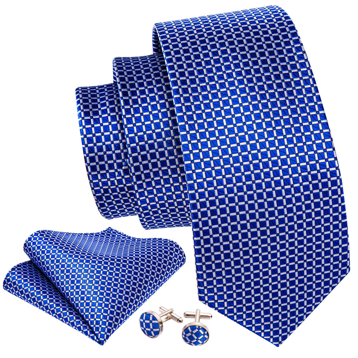 Blue Plaid Tie, Pocket Square and Cufflinks Set tie sets - Sophisticated Gentlemen