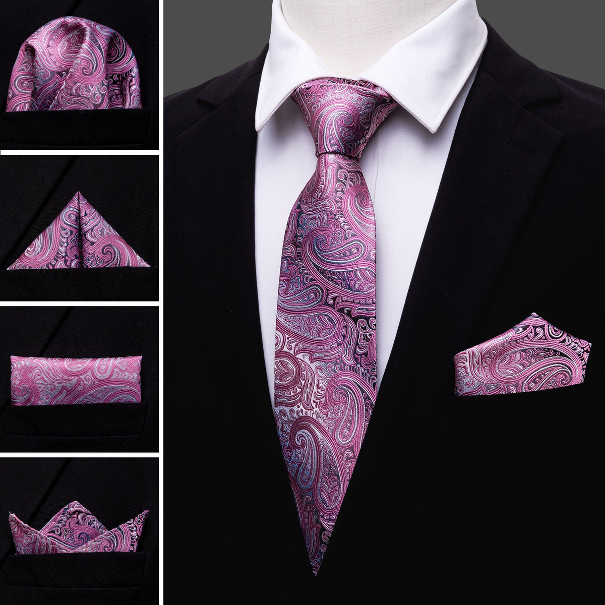 Pink Paisley Tie, Pocket Square and Cufflinks Set tie sets - Sophisticated Gentlemen