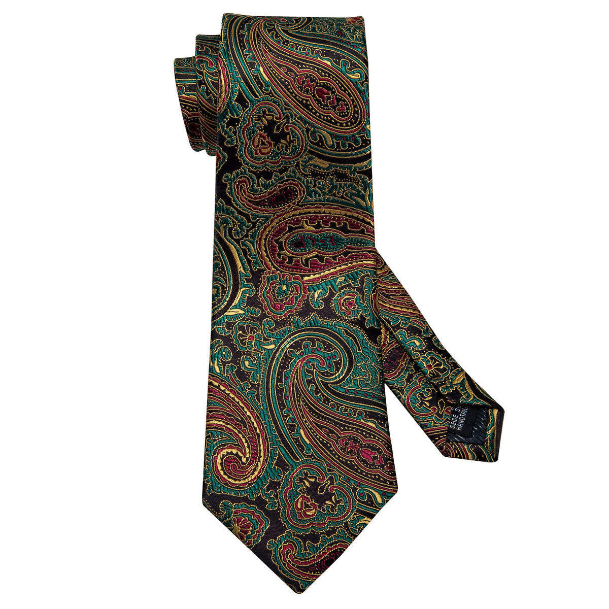 Green Brown Paisley Silk Tie, Pocket Square and Cufflinks Set tie sets - Sophisticated Gentlemen