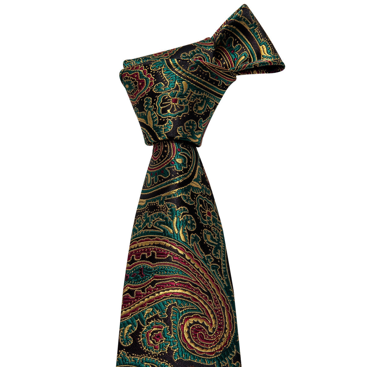 Green Brown Paisley Silk Tie, Pocket Square and Cufflinks Set tie sets - Sophisticated Gentlemen