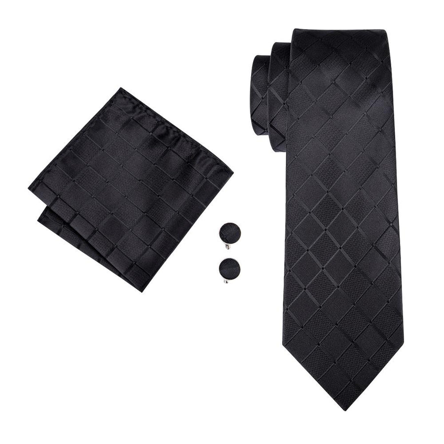 Pure and Black Plaid Silk XL Tie, Pocket Square and Cufflinks tie sets - Sophisticated Gentlemen