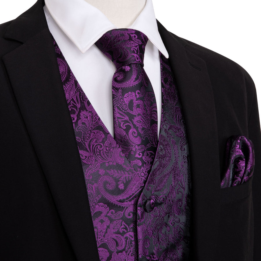 Deep Purple Paisley Vest Set vest set S (Chest 40") - Sophisticated Gentlemen