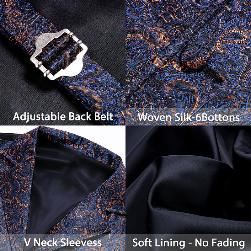Navy Blue Paisley Jacquard Men's Collar Victorian Vest Set vest set - Sophisticated Gentlemen