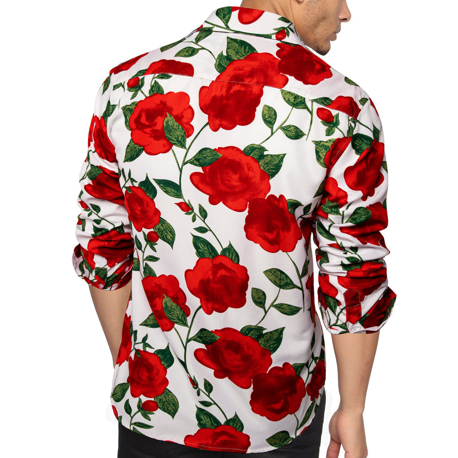 White Red-Rose Floral Dress Shirt shirt - Sophisticated Gentlemen