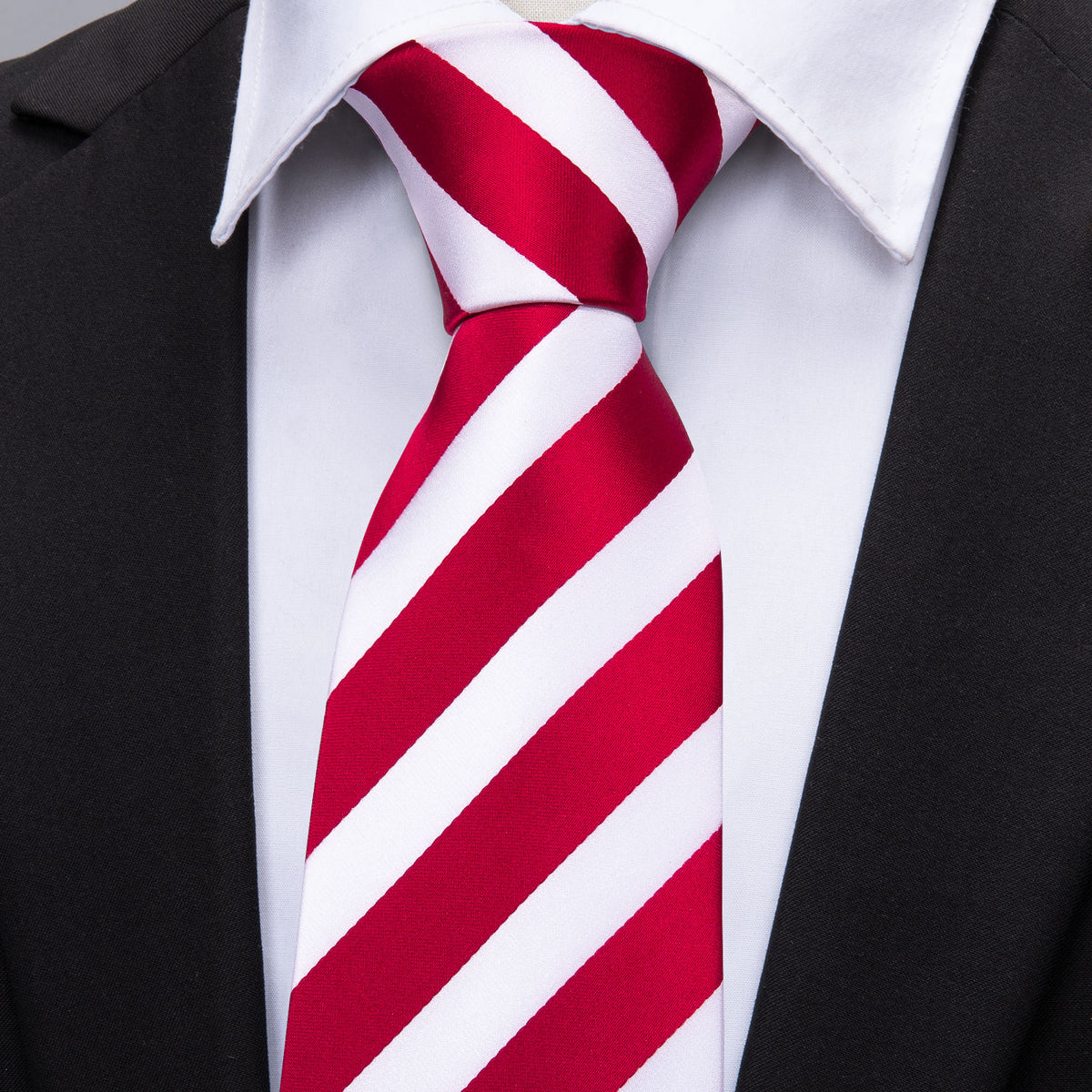 Red White Striped Silk Tie, Pocket Square and Cufflinks Set tie sets - Sophisticated Gentlemen