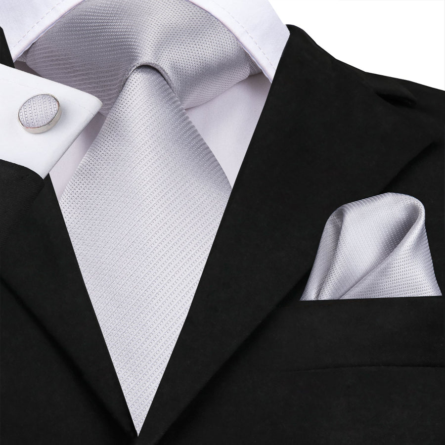 Silver Gray Solid Silk XL Tie, Pocket Square and Cufflinks tie sets - Sophisticated Gentlemen
