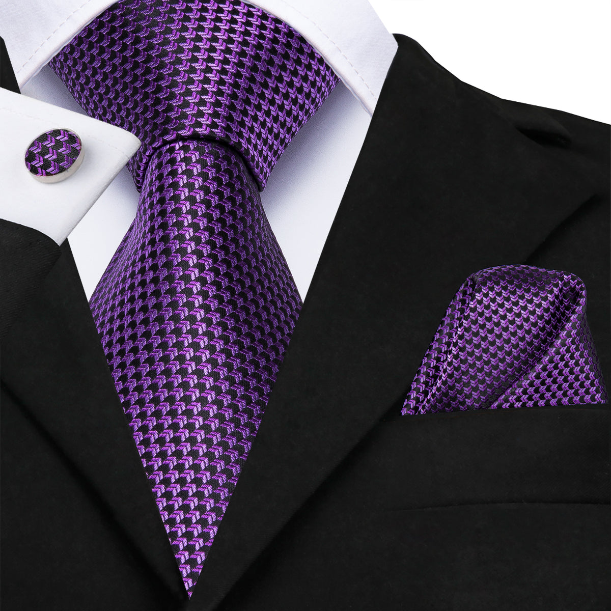 Modern Purple Tie, Pocket Square and Cufflinks tie sets - Sophisticated Gentlemen