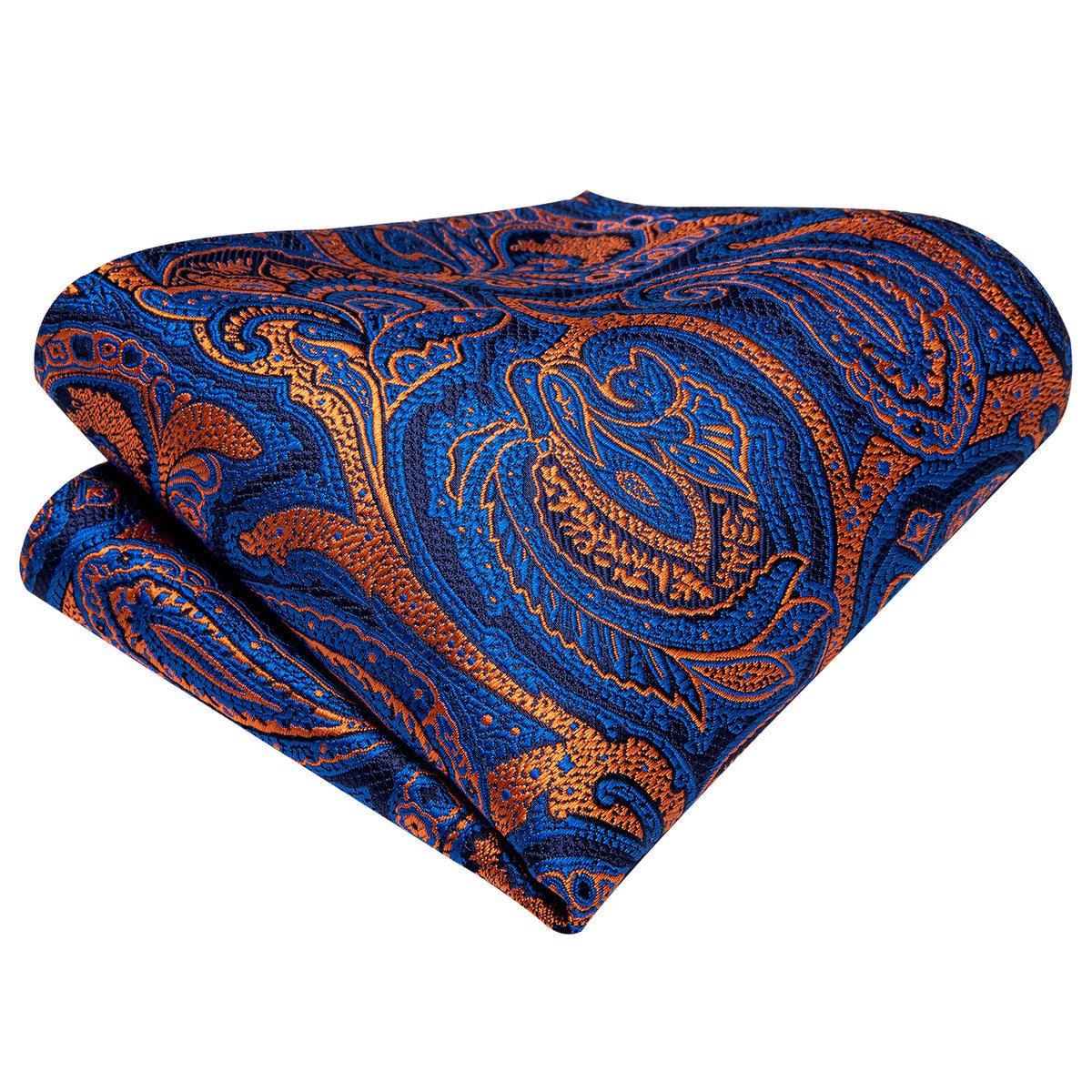 Blue and Orange Paisley Silk Tie, Pocket Square and Cufflinks tie sets    - Sophisticated Gentlemen