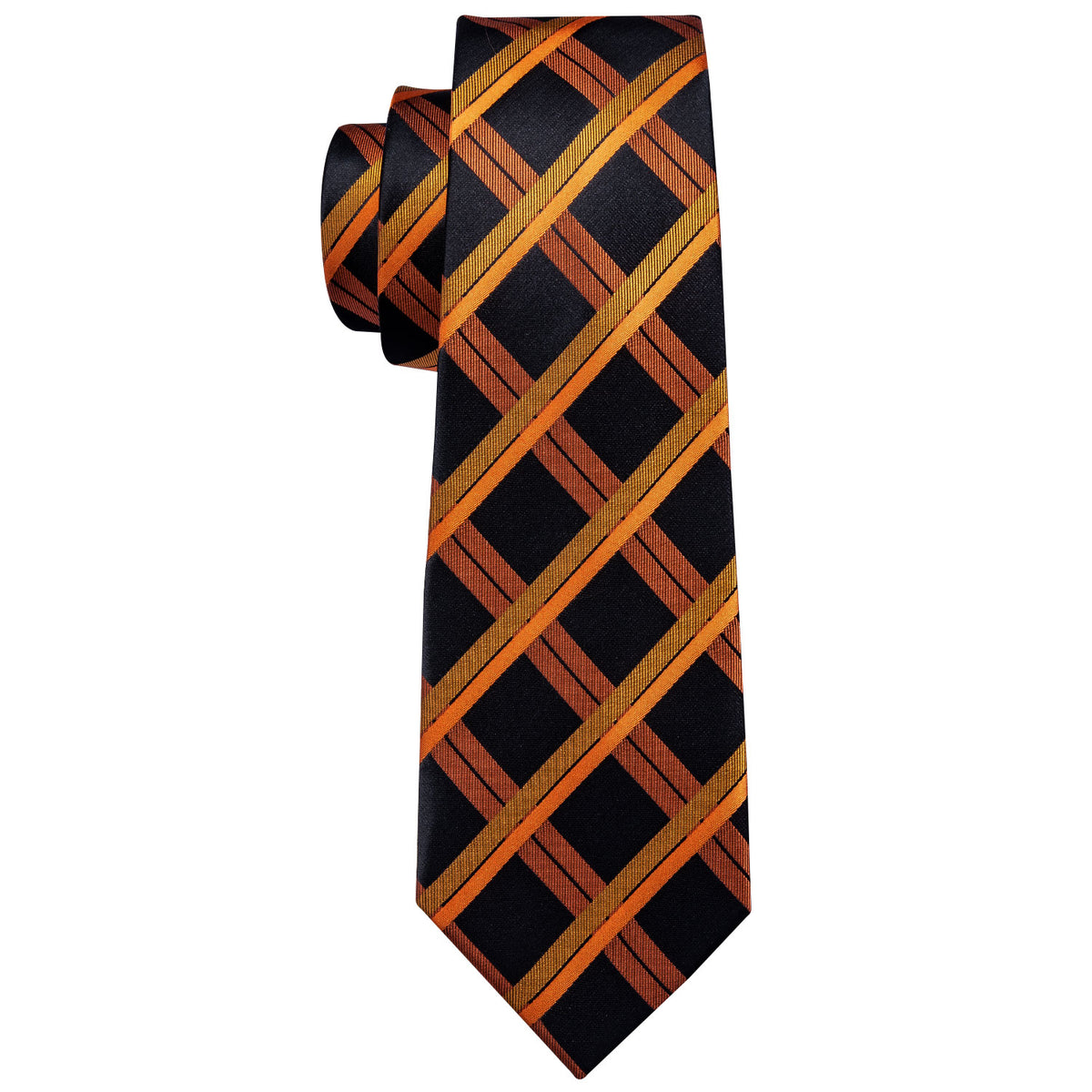 Orange Black Plaid Tie, Pocket Square and Cufflinks Set tie sets    - Sophisticated Gentlemen