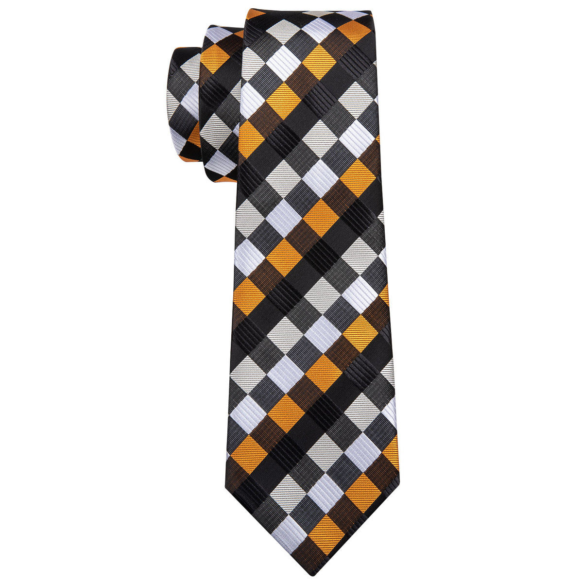 Orange Black White Plaid Silk Tie, Pocket Square and Cufflinks Set tie sets    - Sophisticated Gentlemen