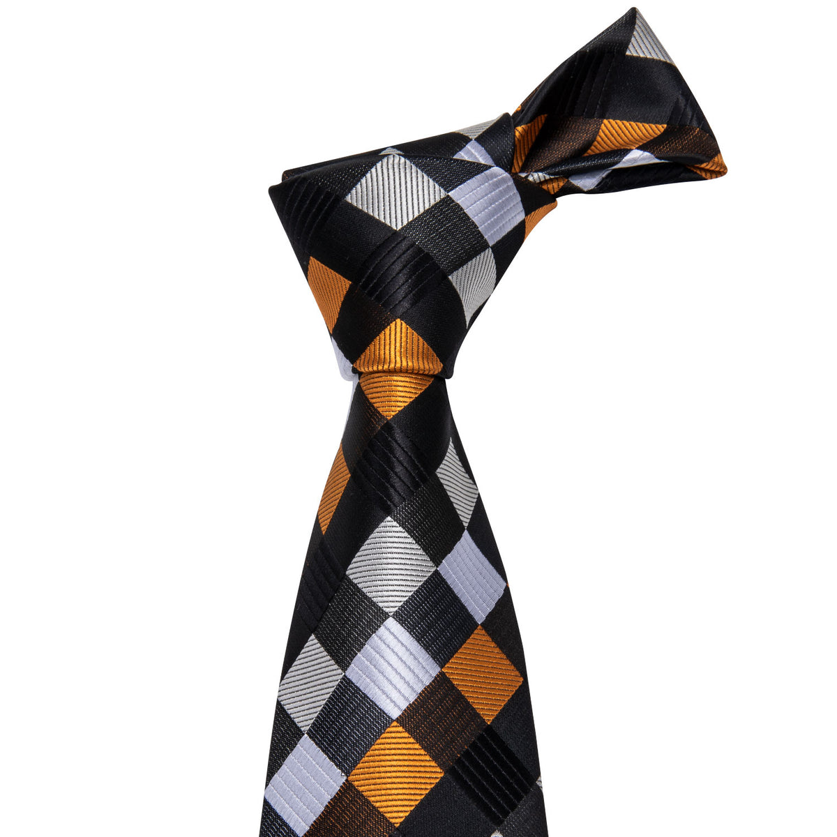Orange Black White Plaid Silk Tie, Pocket Square and Cufflinks Set tie sets - Sophisticated Gentlemen