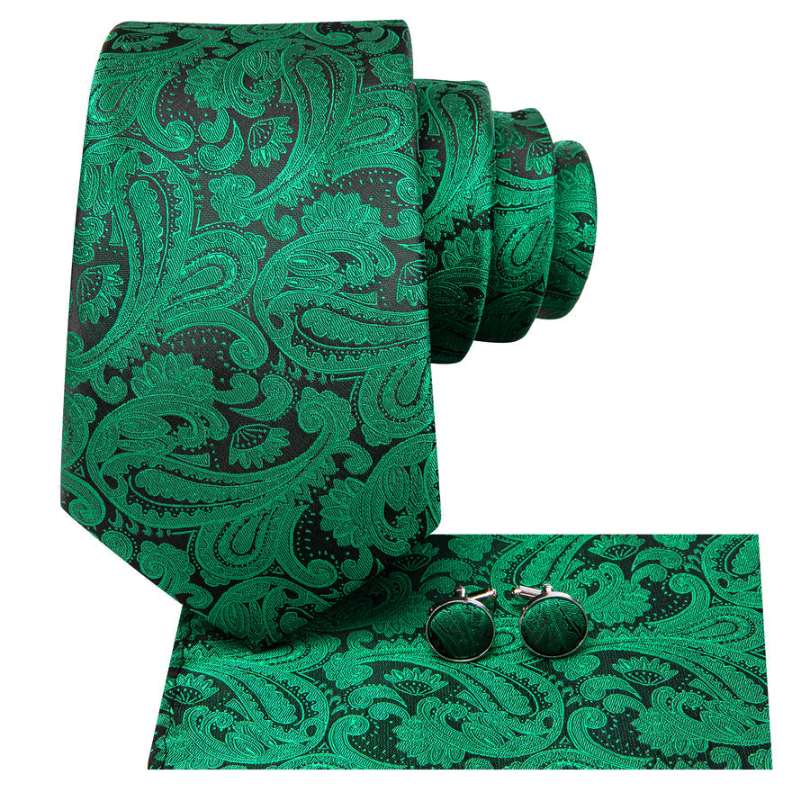 Dark Green and Black XL Tie, Pocket Square and Cufflinks tie sets - Sophisticated Gentlemen