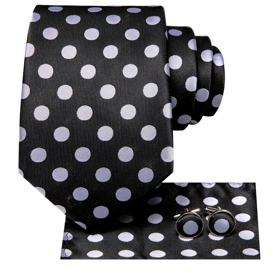 Black and White Polka Dot XL Tie, Pocket Square and Cufflinks tie sets - Sophisticated Gentlemen