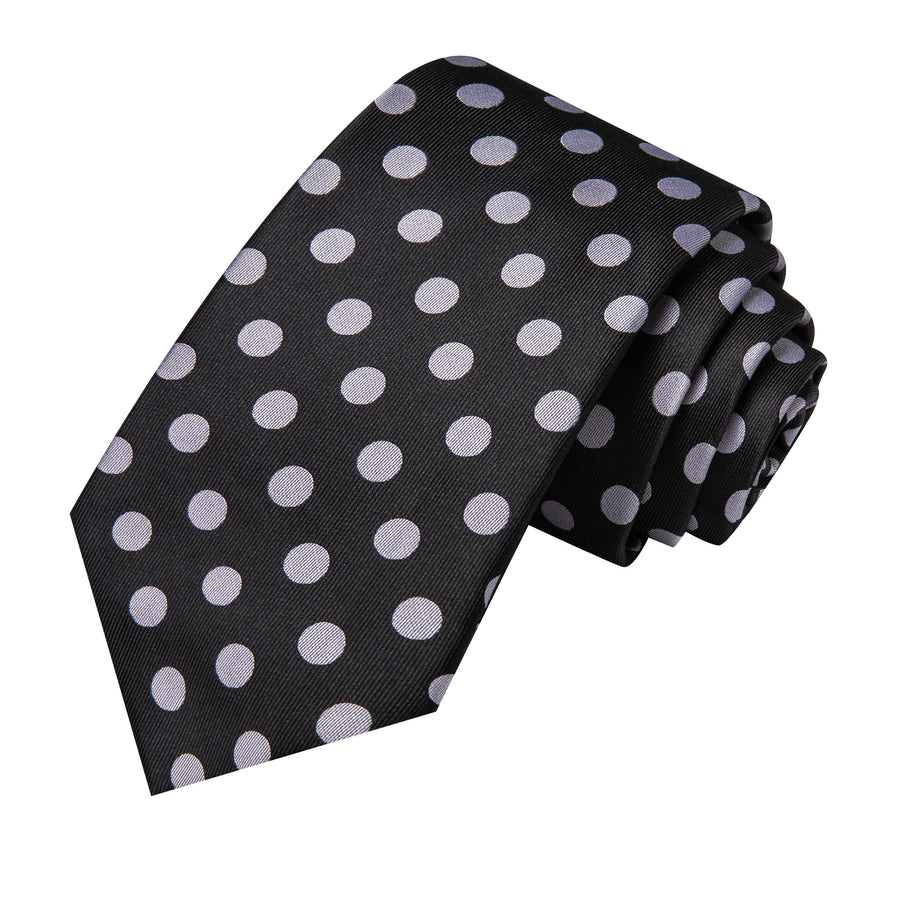 Black and White Polka Dot XL Tie, Pocket Square and Cufflinks tie sets - Sophisticated Gentlemen
