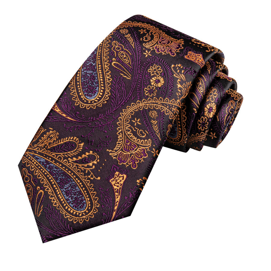 Purple and Brown Paisley XL Tie, Pocket Square and Cufflinks tie sets - Sophisticated Gentlemen