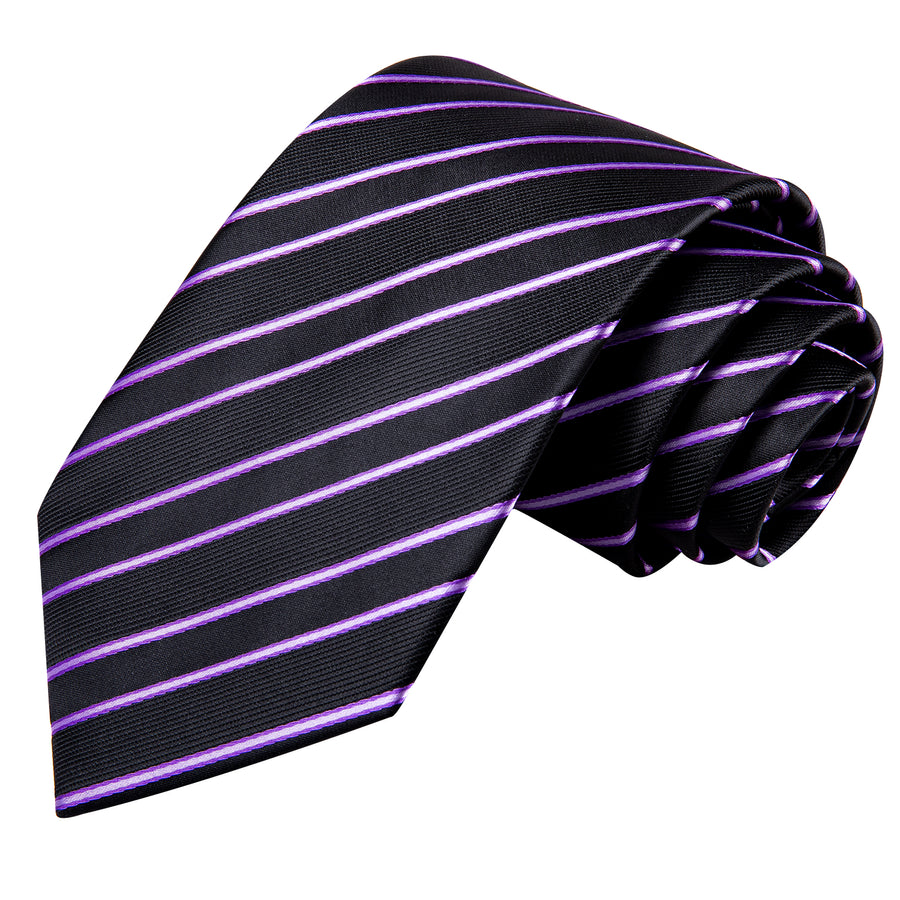 Black and Purple Striped XL Tie, Pocket Square and Cufflinks tie sets - Sophisticated Gentlemen