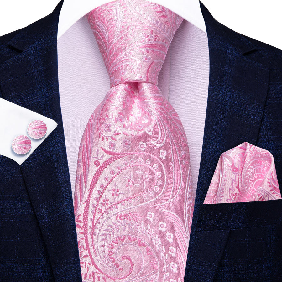 Pink Paisley XL Tie, Pocket Square and Cufflinks tie sets - Sophisticated Gentlemen