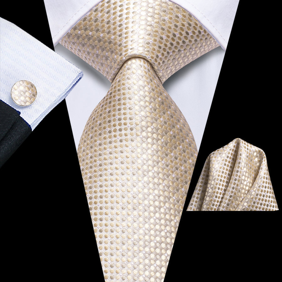 Linen White Polka Dots XL Tie, Pocket Square and Cufflinks tie sets - Sophisticated Gentlemen