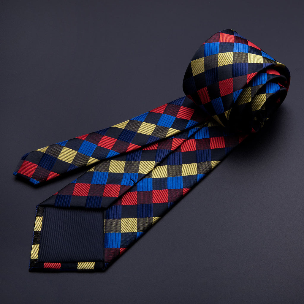 Red Yellow Blue Plaid Tie, Pocket Square and Cufflinks Set tie sets - Sophisticated Gentlemen
