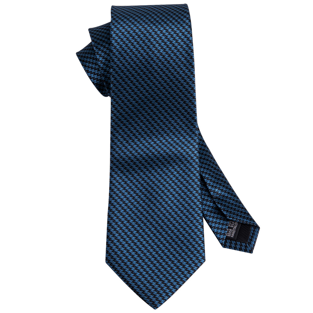 Navy Blue Houndstooth Silk Tie, Pocket Square and Cufflinks Set tie sets - Sophisticated Gentlemen