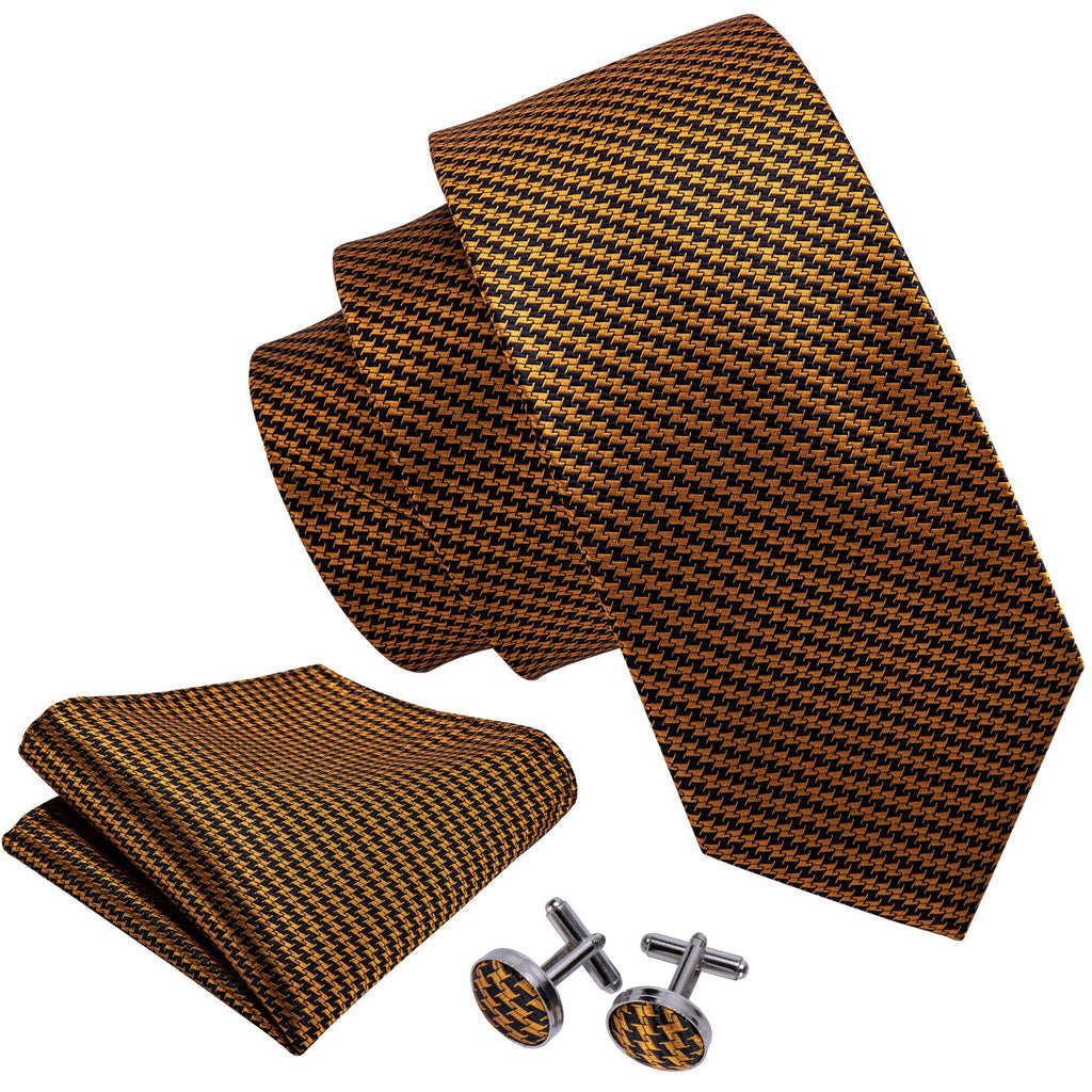 Golden Houndstooth Silk Tie, Pocket Square and Cufflinks Set tie sets - Sophisticated Gentlemen