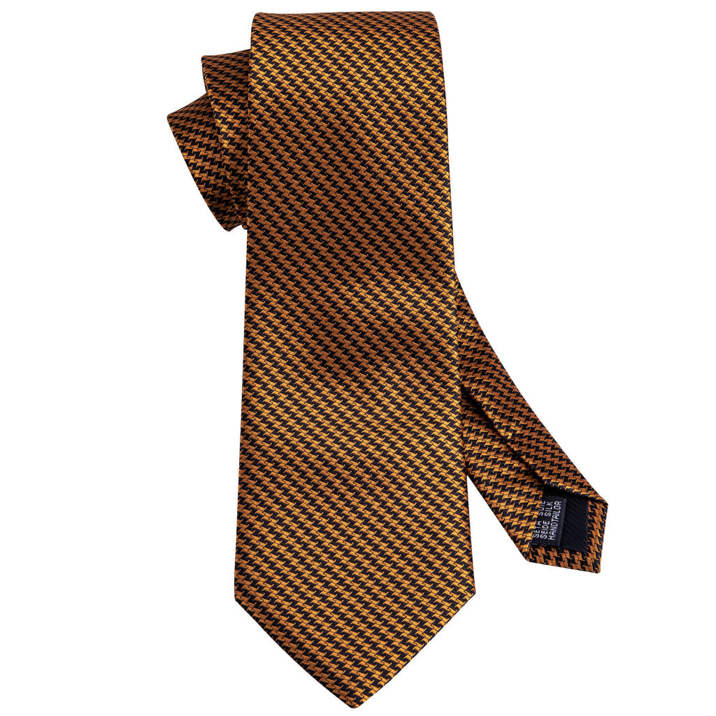 Golden Houndstooth Silk Tie, Pocket Square and Cufflinks Set tie sets - Sophisticated Gentlemen