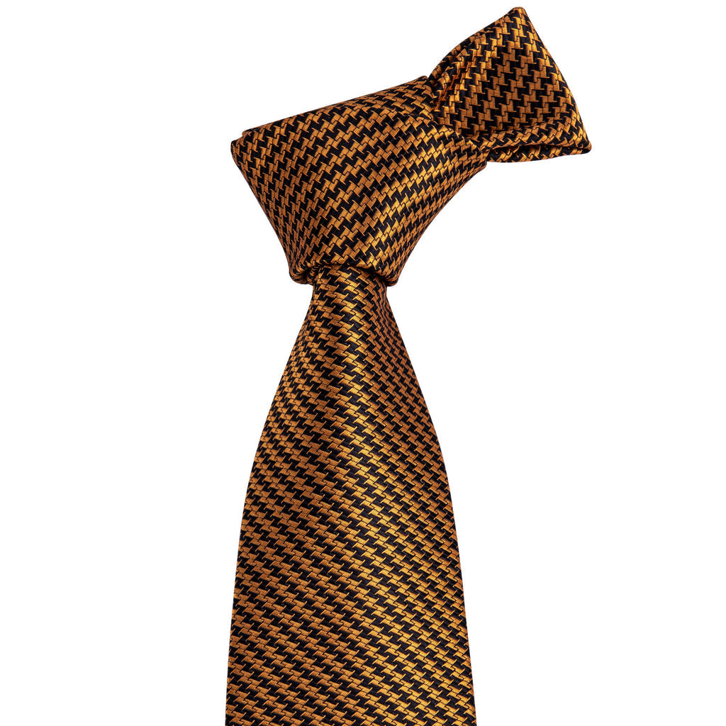 Golden Houndstooth Silk Tie, Pocket Square and Cufflinks Set tie sets - Sophisticated Gentlemen