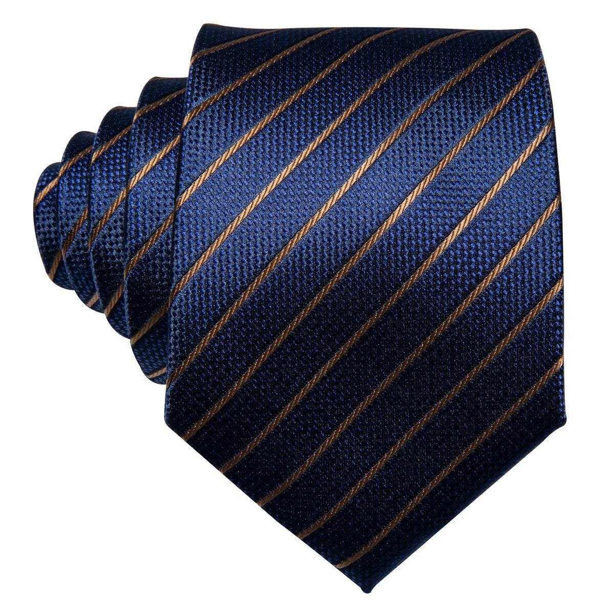 Deep Blue Gold Striped Silk Tie, Pocket Square and Cufflinks Set tie sets - Sophisticated Gentlemen