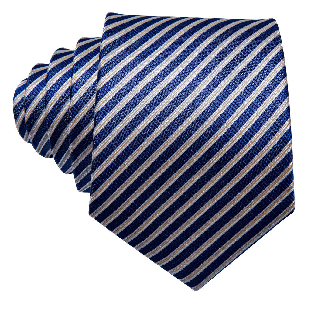 Blue Narrow Striped Silk Tie, Pocket Square and Cufflinks Set tie sets - Sophisticated Gentlemen