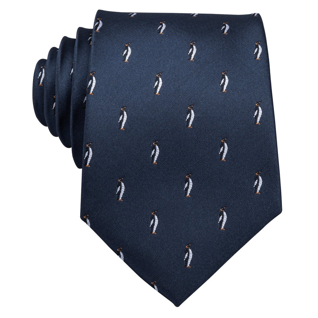 Blue Penguin Novelty Silk Tie, Pocket Square and Cufflinks Set tie sets - Sophisticated Gentlemen