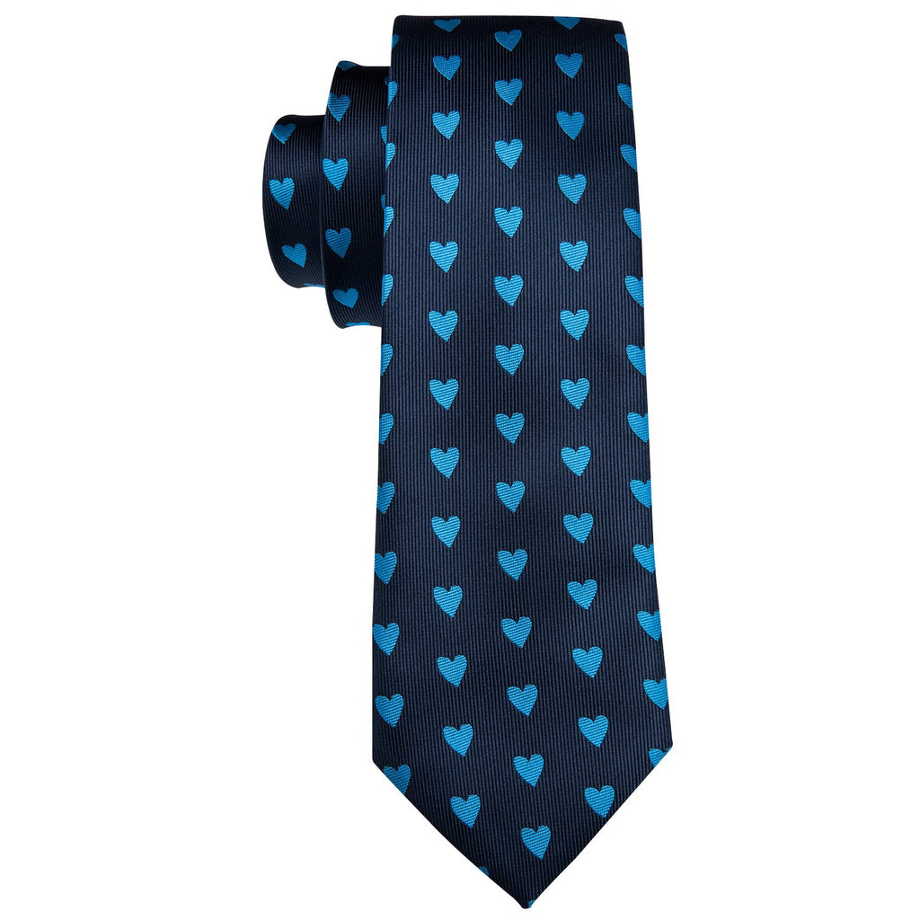 Navy Blue Heart Novelty Tie, Pocket Square and Cufflinks Set tie sets - Sophisticated Gentlemen