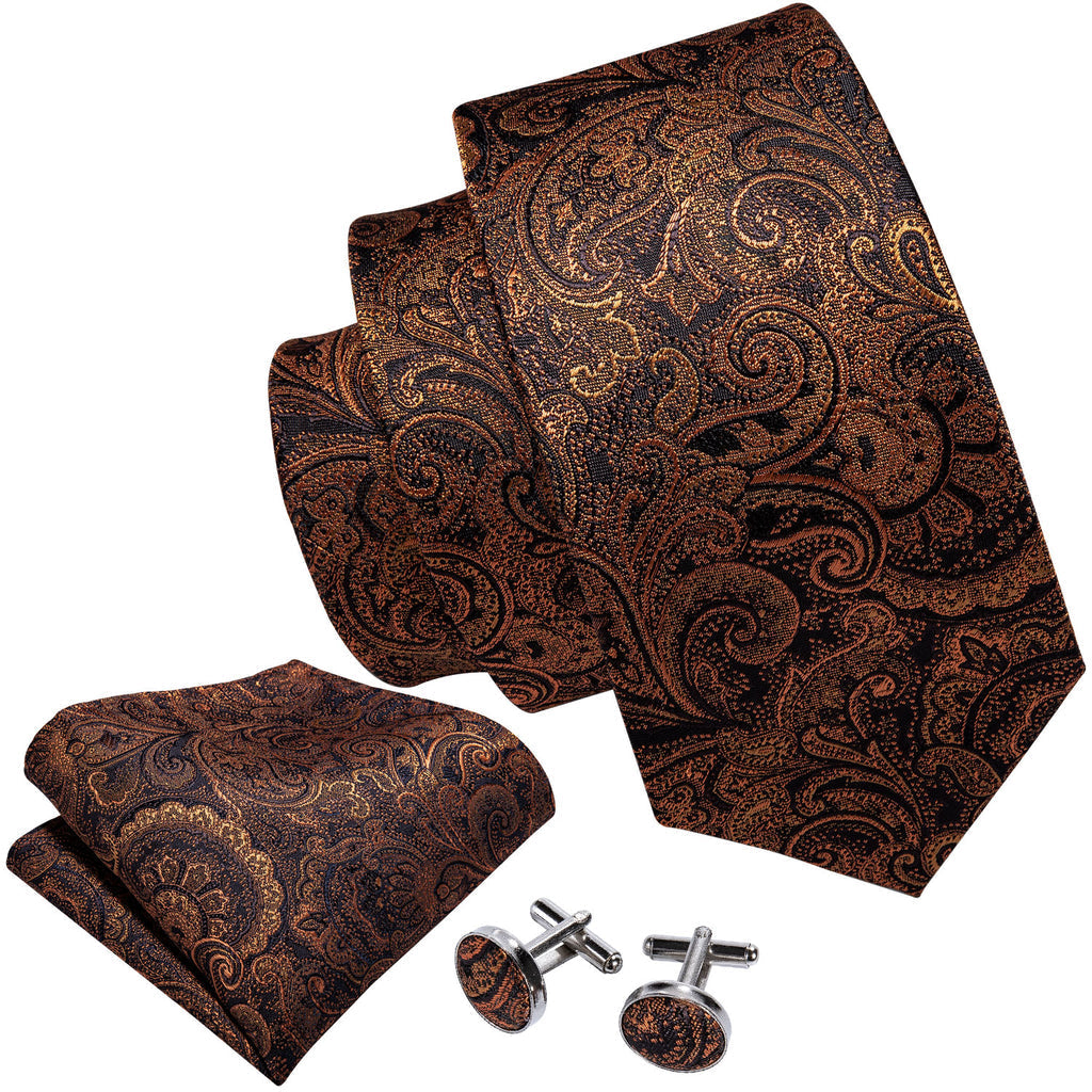Orange Yellow Paisley Tie, Pocket Square and Cufflinks Set tie sets - Sophisticated Gentlemen