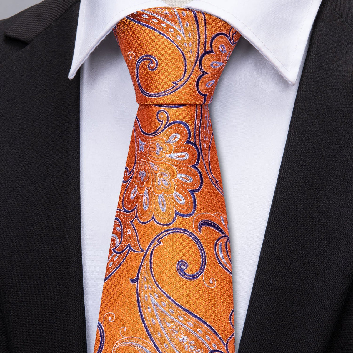 Orange Blue Paisley Tie, Pocket Square and Cufflinks Set tie sets - Sophisticated Gentlemen