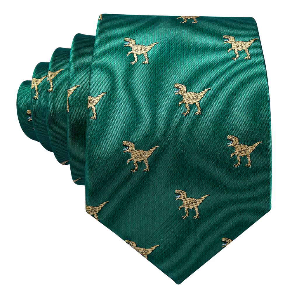 Green Jacquard Dinosaur Silk Tie, Pocket Square and Cufflinks Set tie sets - Sophisticated Gentlemen