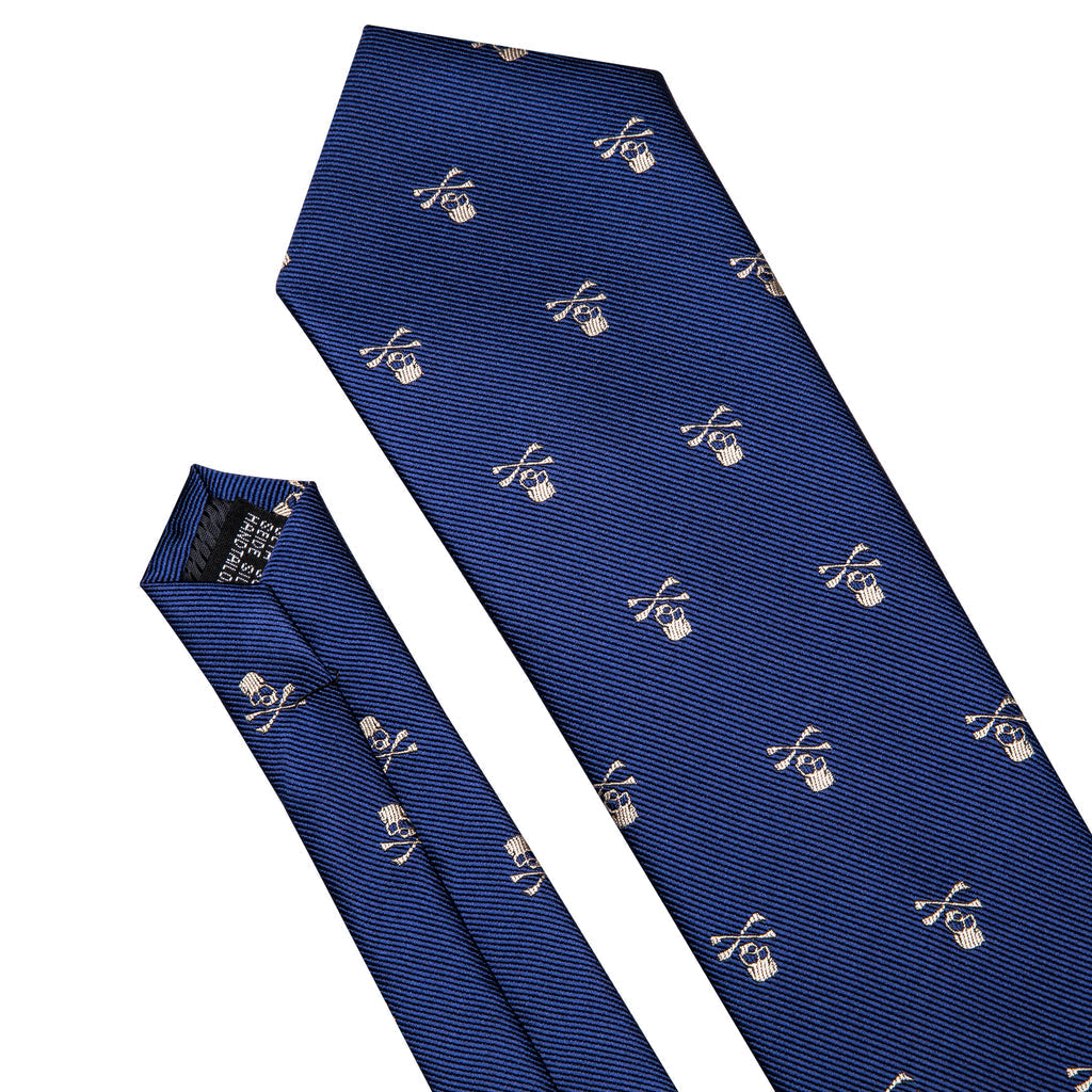 Navy Blue Novelty Skull Tie, Pocket Square and Cufflinks Set tie sets - Sophisticated Gentlemen