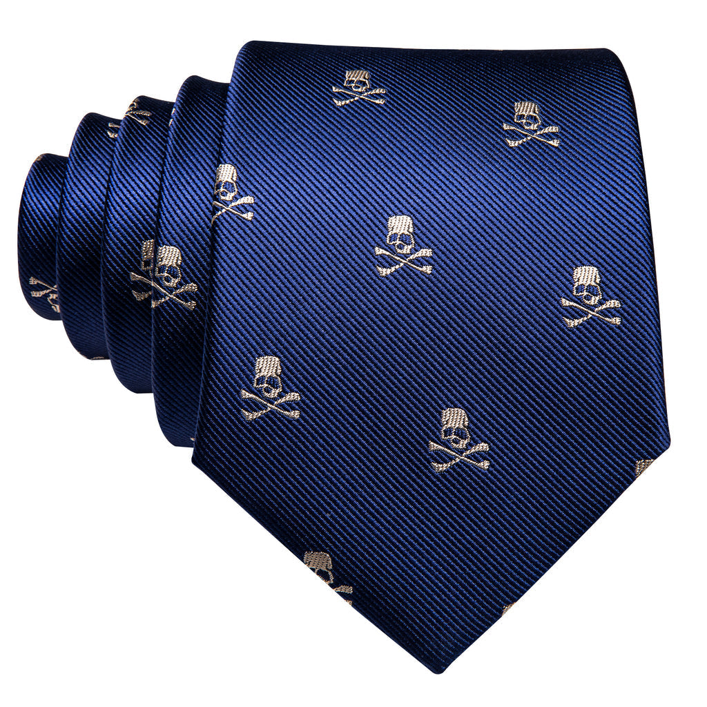 Navy Blue Novelty Skull Tie, Pocket Square and Cufflinks Set tie sets - Sophisticated Gentlemen